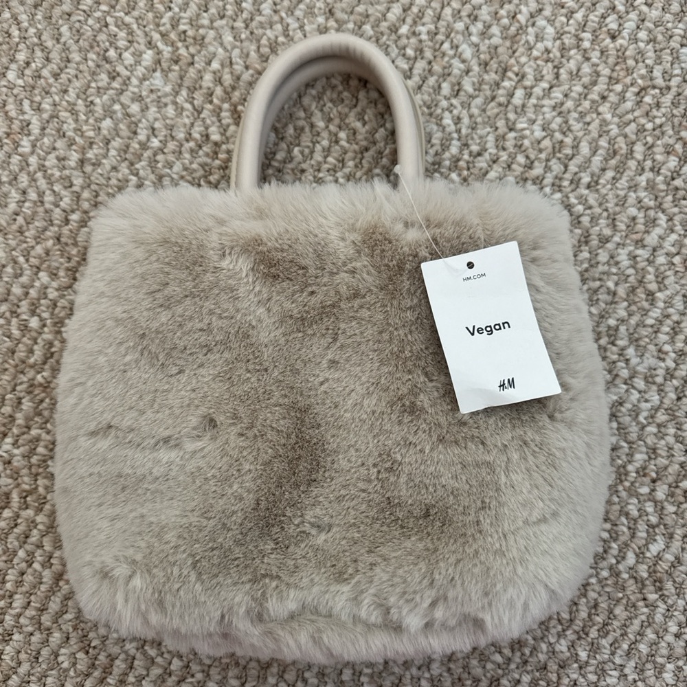 H&M Faux Fur Small Tote Bag - Tan